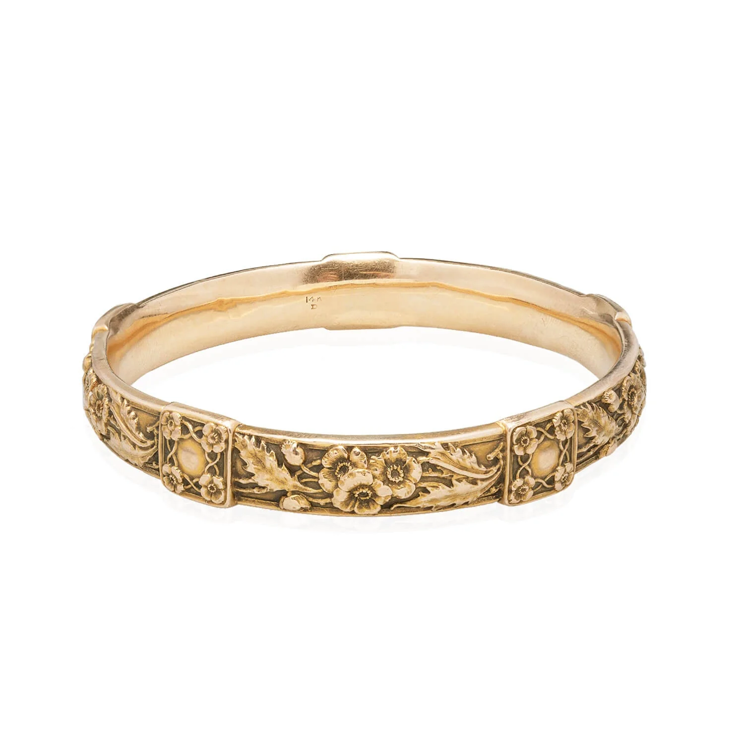 Art Nouveau 14kt Carved Floral Bangle Bracelet 18.0g - Image 3