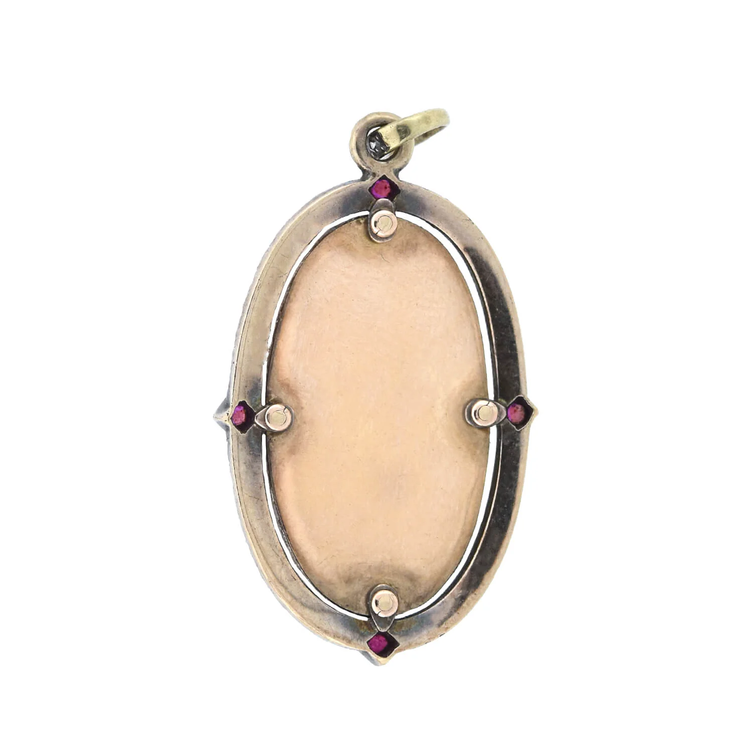 Art Nouveau 14kt Diamond + Ruby Abalone Shell Pendant - Image 5