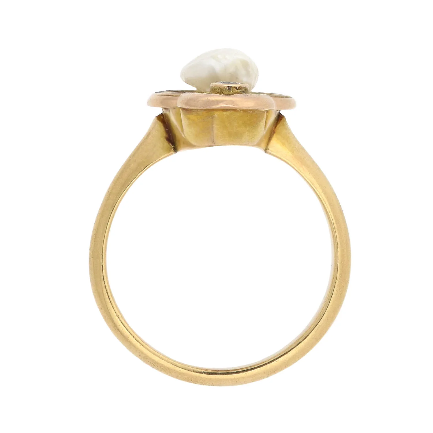 Art Nouveau 14kt Natural Pearl + Diamond Ring 0.10ctw - Image 3