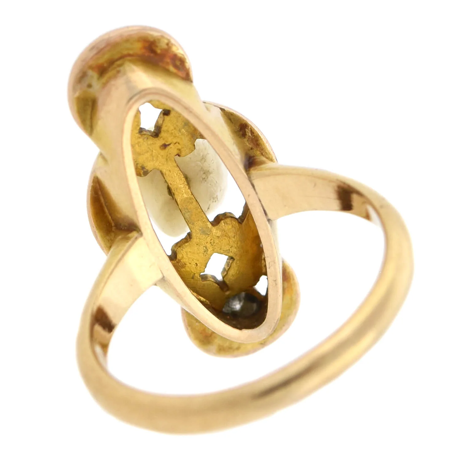 Art Nouveau 14kt Natural Pearl + Diamond Ring 0.10ctw - Image 5