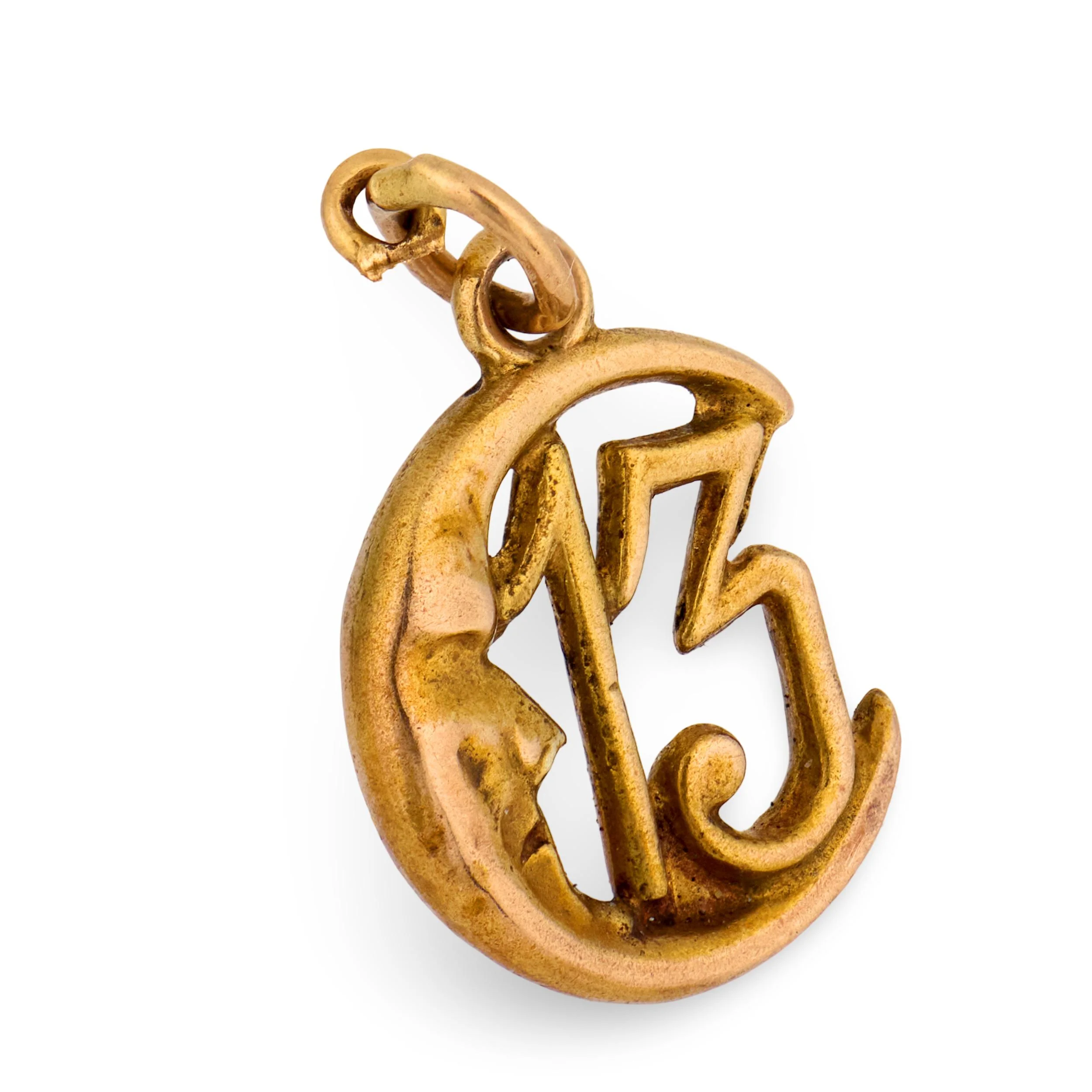 Art Nouveau 18k "13" Crescent-Motif Pendant/Charm - Image 2
