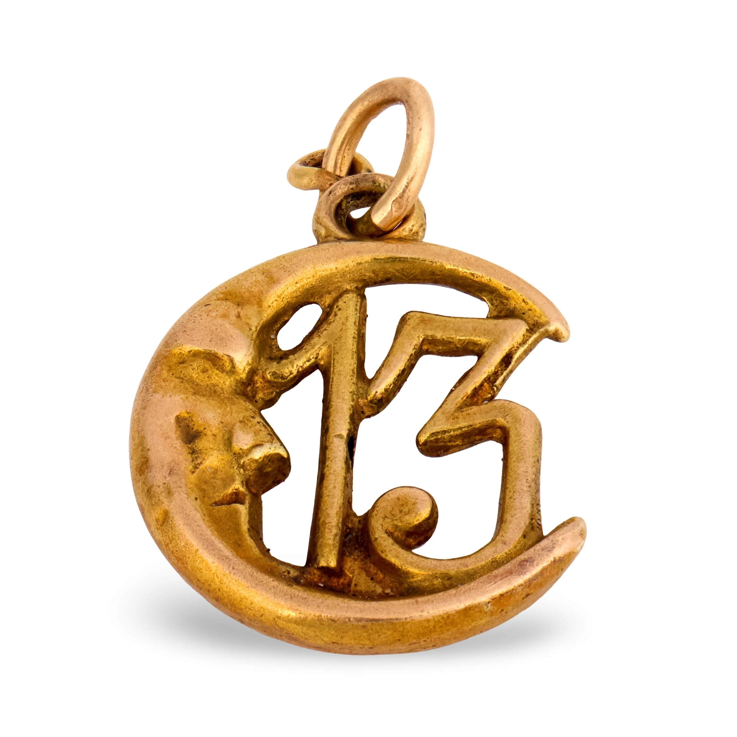 Art Nouveau 18k "13" Crescent-Motif Pendant/Charm - Image 3