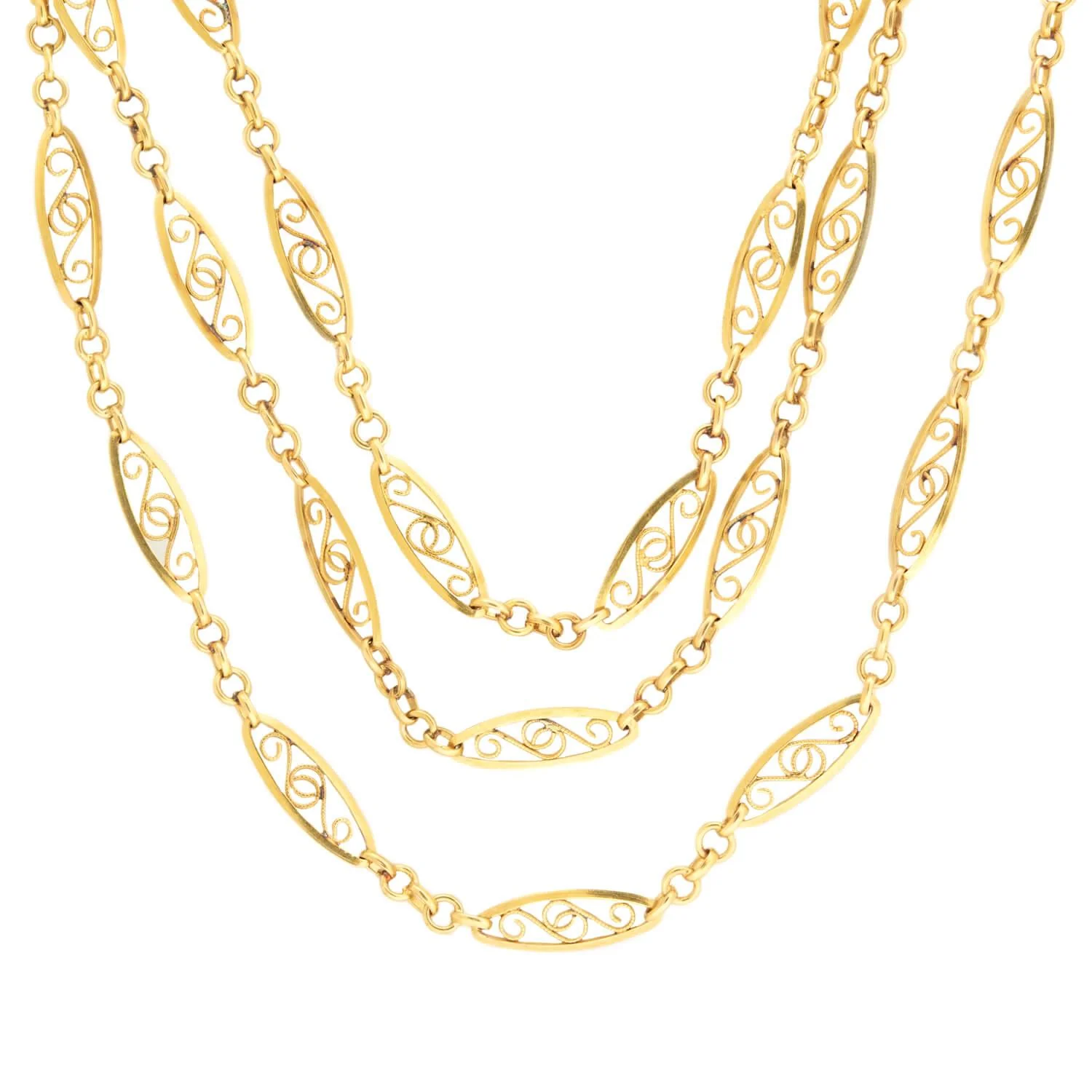 Art Nouveau 18k French Wire Panel Link Necklace - Image 2
