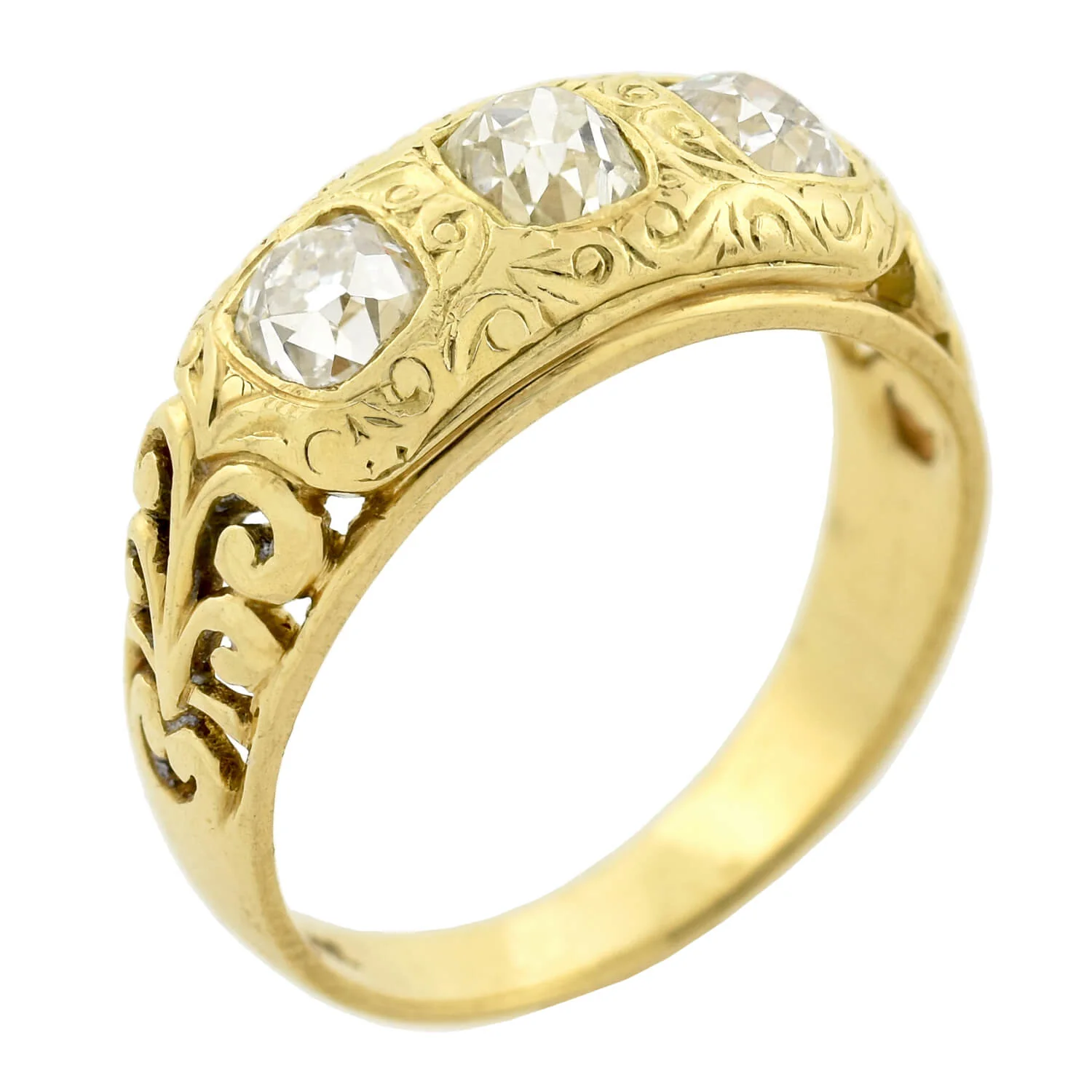 Art Nouveau 18kt Mine Cut Diamond 3-Stone Ring 1.00ctw - Image 2