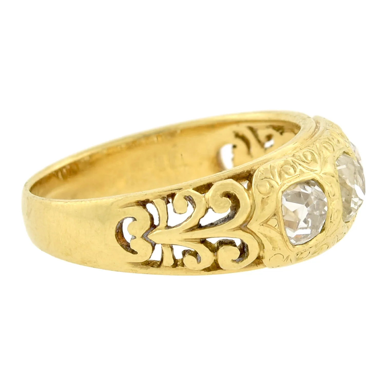 Art Nouveau 18kt Mine Cut Diamond 3-Stone Ring 1.00ctw - Image 3