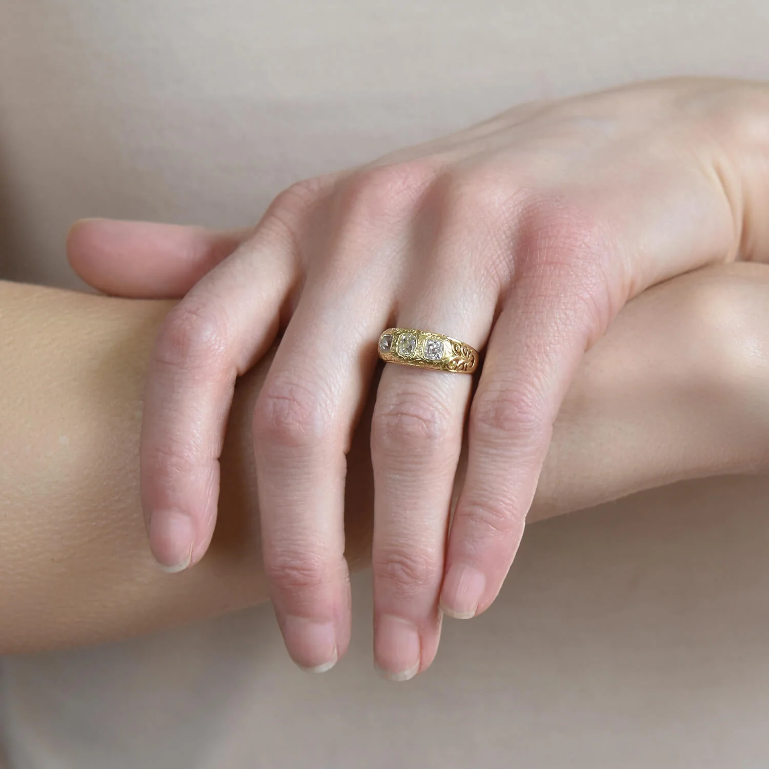 Art Nouveau 18kt Mine Cut Diamond 3-Stone Ring 1.00ctw - Image 6