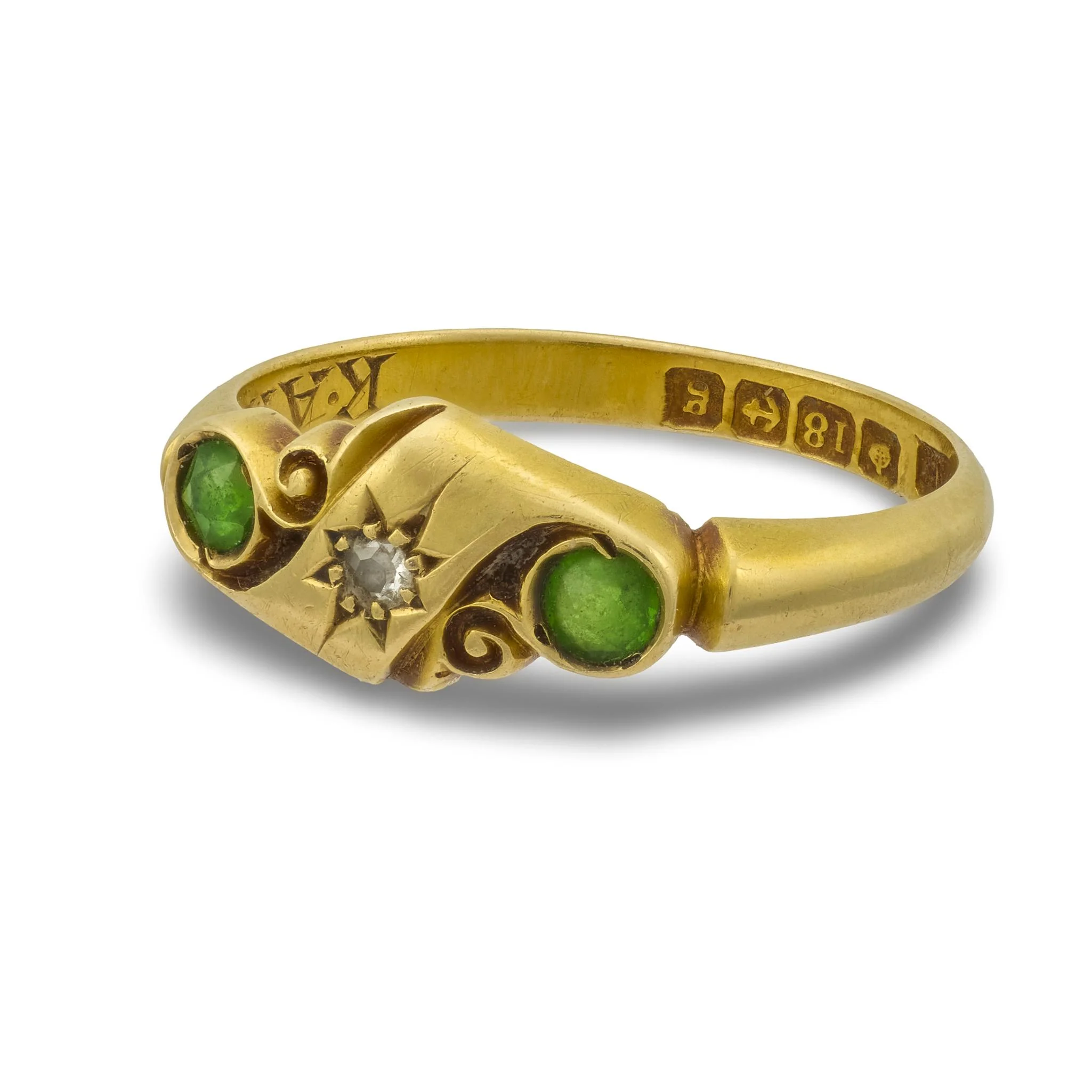 Art Nouveau English 18k Demantoid Garnet & Diamond Ring - Image 3