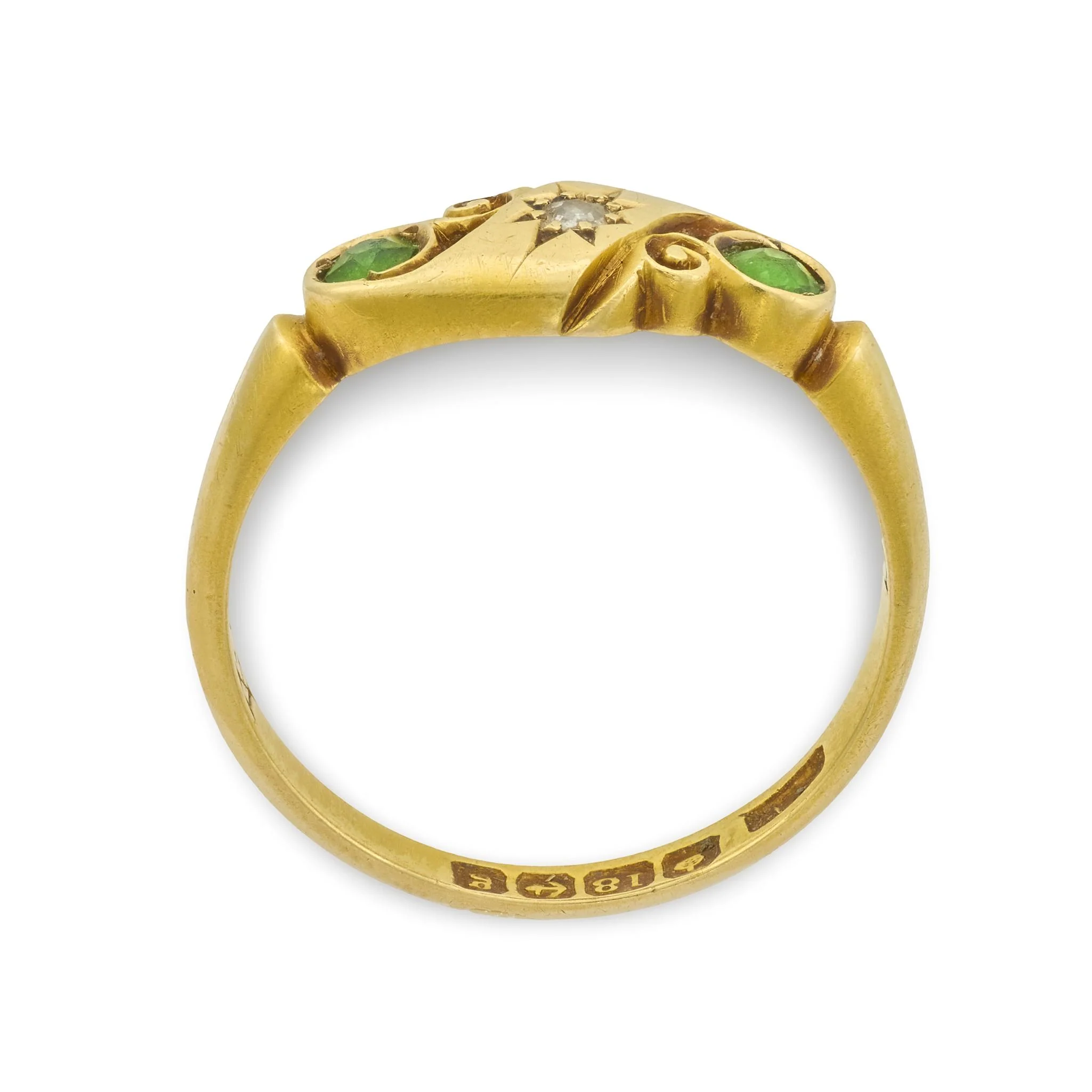 Art Nouveau English 18k Demantoid Garnet & Diamond Ring - Image 4