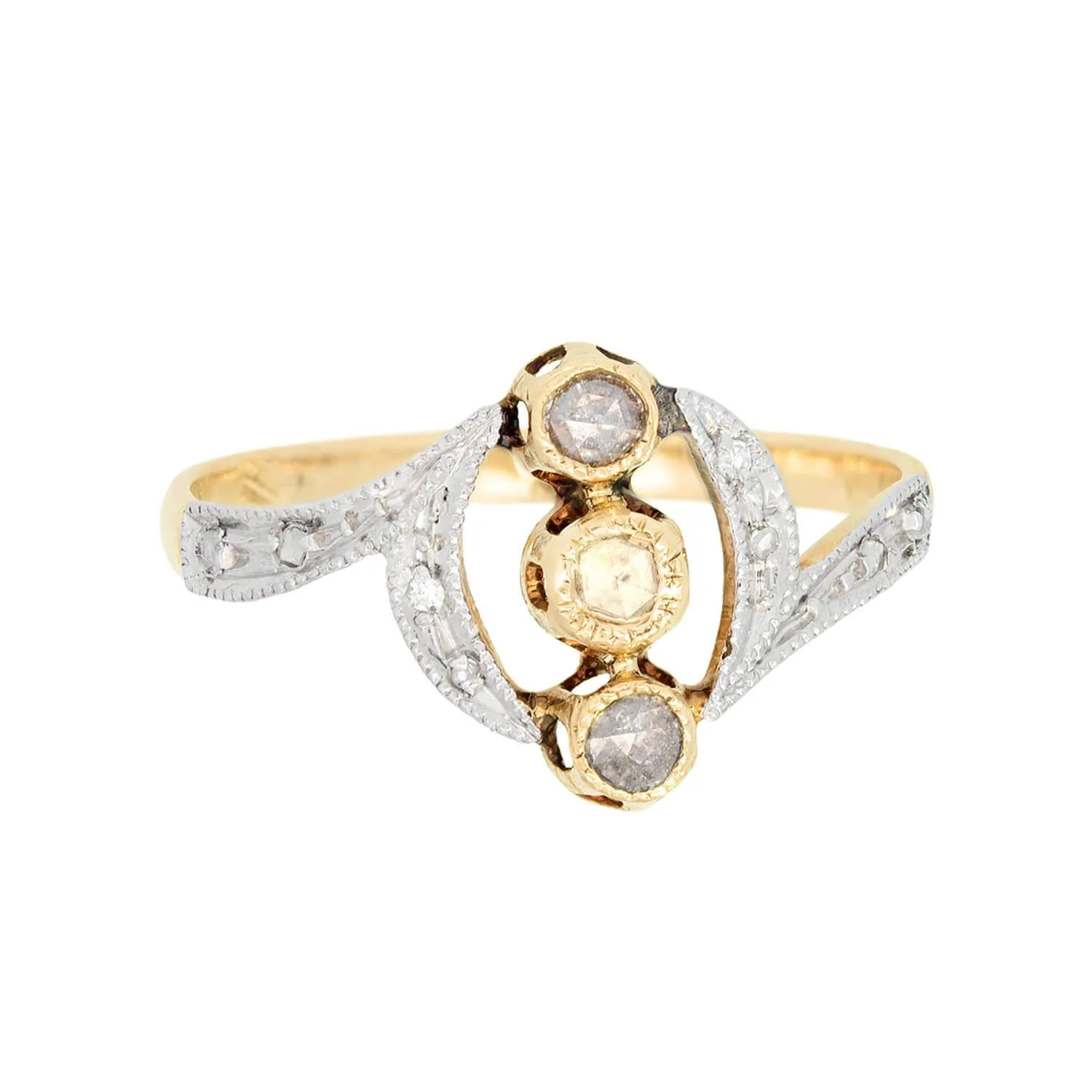 Art Nouveau Frech Platinum/18k Diamond Navette Ring - Image 2