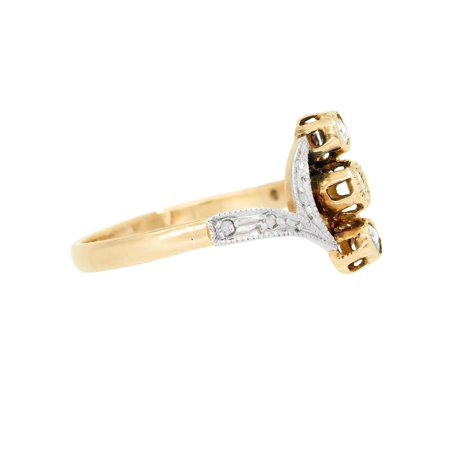 Art Nouveau Frech Platinum/18k Diamond Navette Ring - Image 3