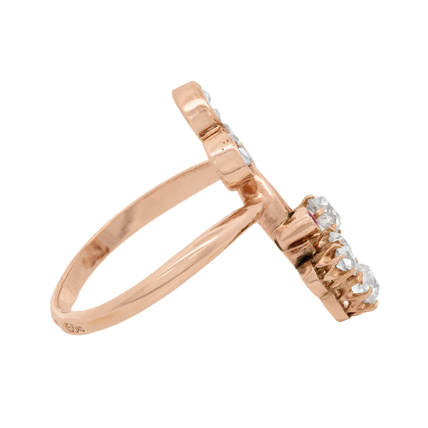 Art Nouveau Imperial Russian 14k Diamond and Ruby Flower Bouquet Ring - Image 3