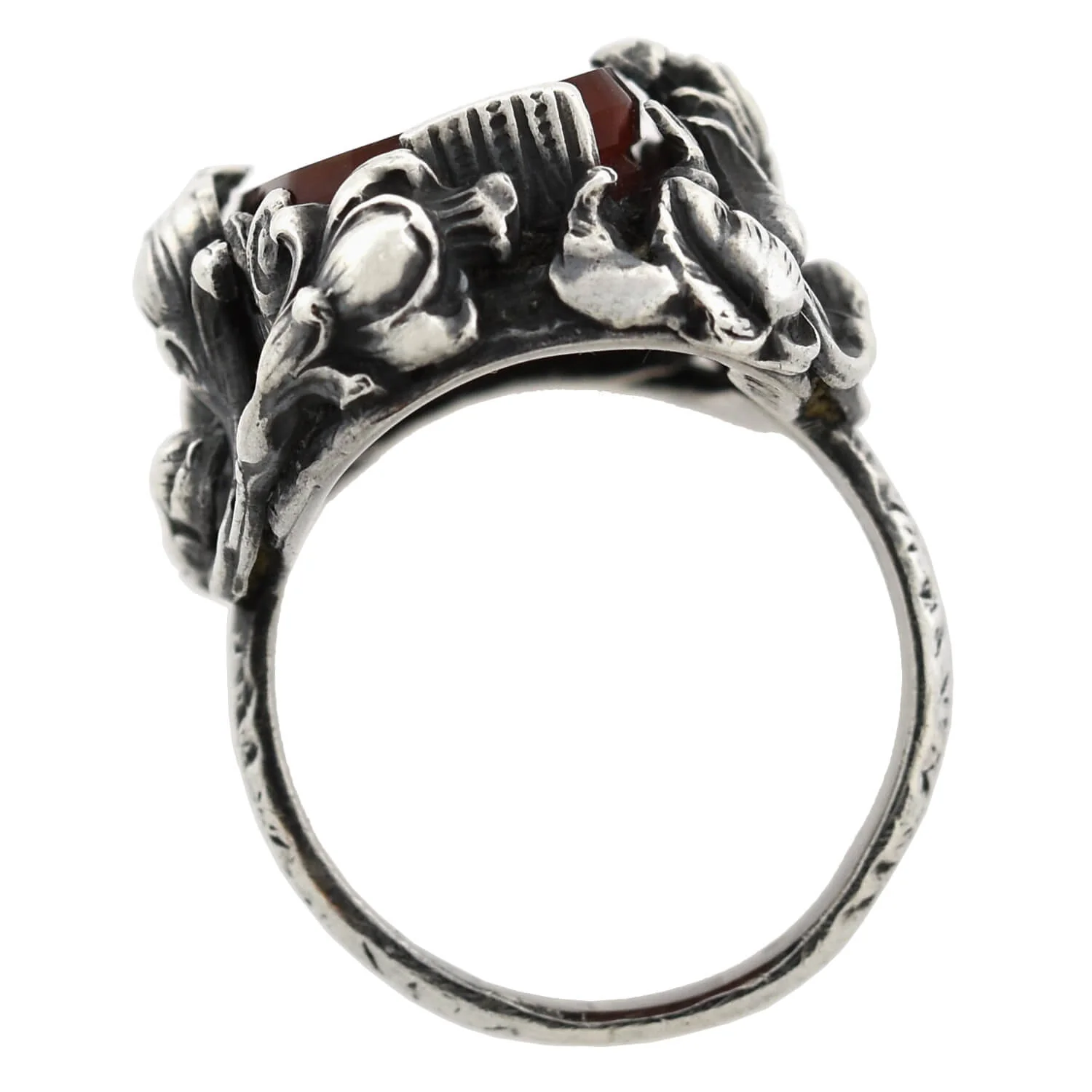 Art Nouveau Large Sterling Carnelian Plaque + Floral Motif Ring - Image 3