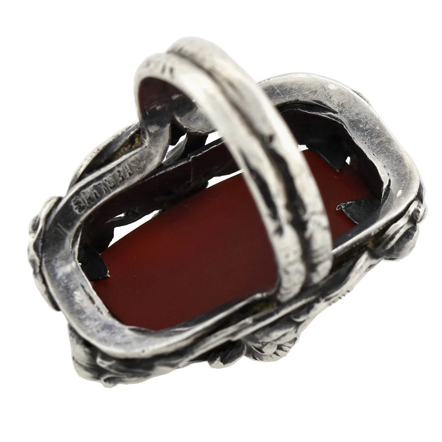 Art Nouveau Large Sterling Carnelian Plaque + Floral Motif Ring - Image 6