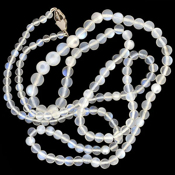 Art Nouveau Blue Moonstone Bead + Platinum Diamond Filigree Clasp Necklace 31.5" - Image 7