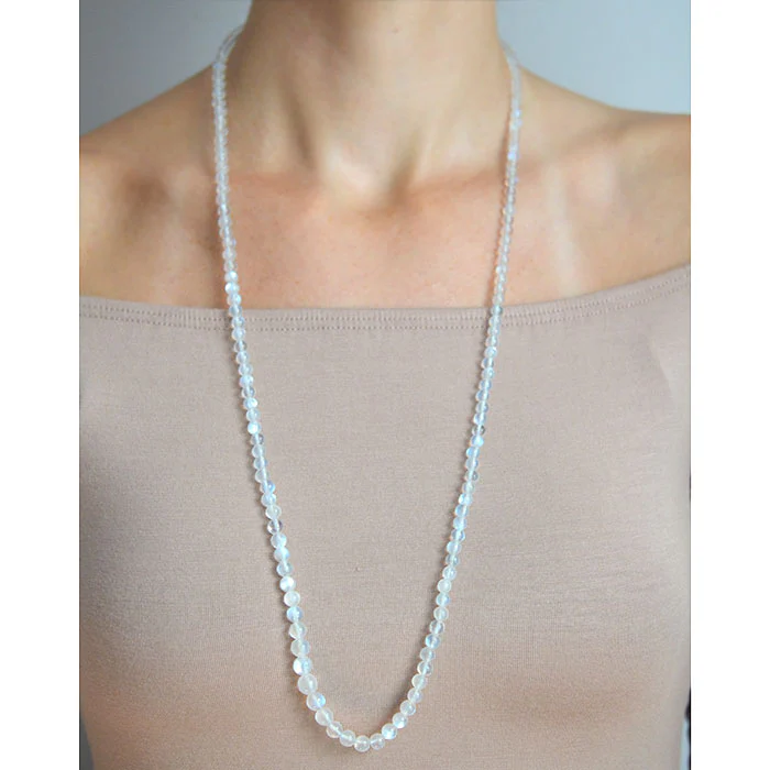 Art Nouveau Blue Moonstone Bead + Platinum Diamond Filigree Clasp Necklace 31.5" - Image 8