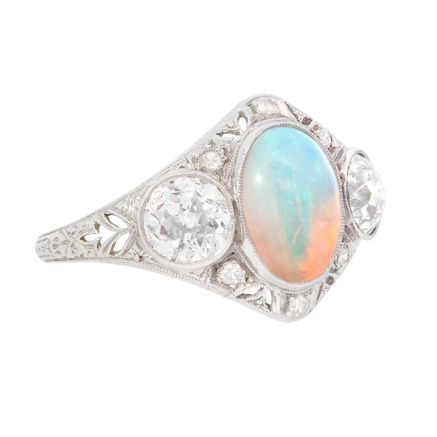 Art Nouveau Platinum Opal & 2.40ctw Diamond Ring - Image 2