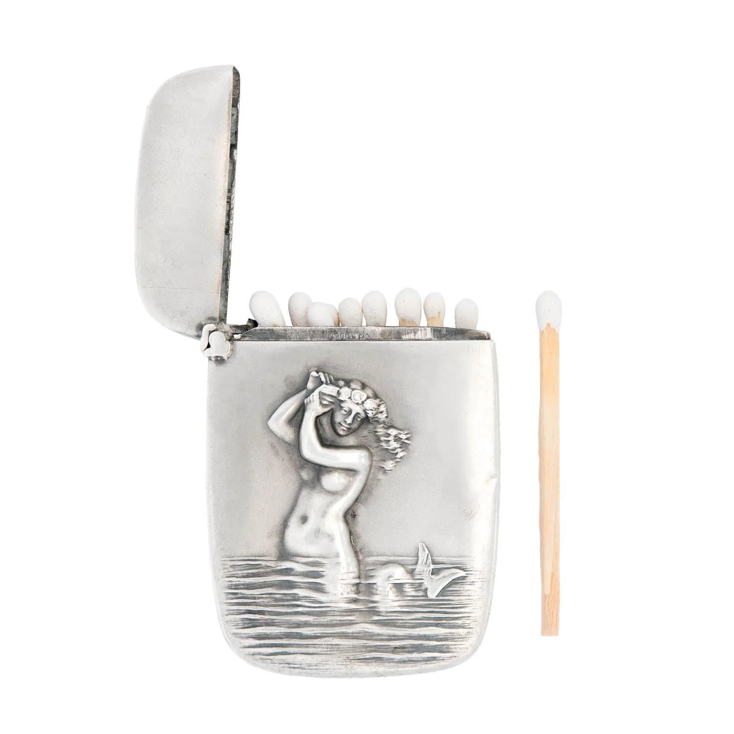 Art Nouveau Sterling Silver Mermaid Match Safe - Image 6