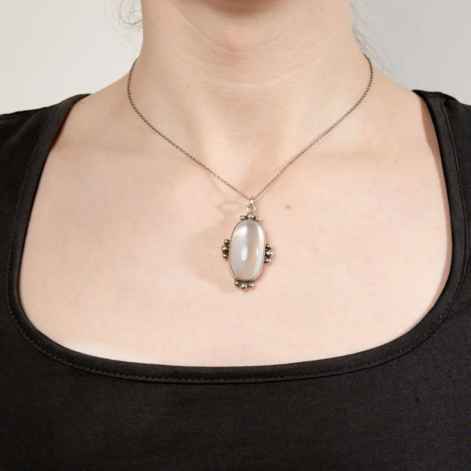 Art Nouveau Large Moonstone Sterling Silver Pendant - Image 4