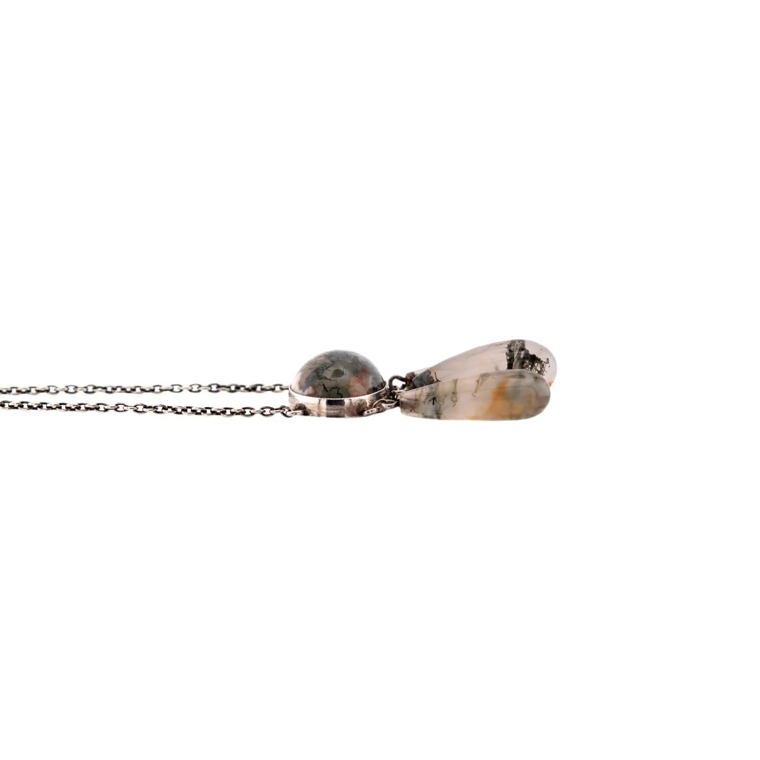 Art Nouveau Sterling Silver Moss Agate Pendant Necklace - Image 3