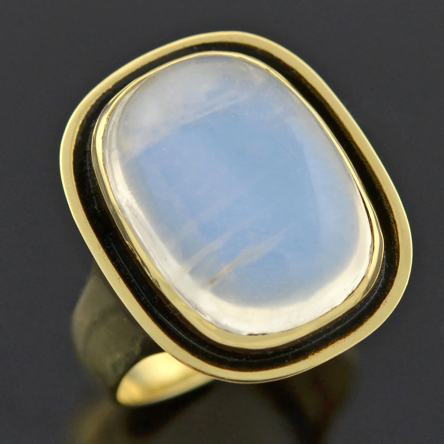 Art Nouveau Style 18kt Enameled Moonstone Ring - Image 3