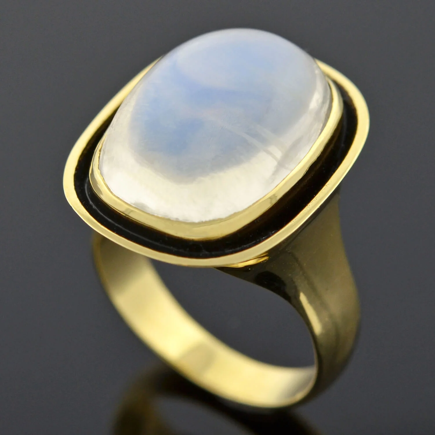 Art Nouveau Style 18kt Enameled Moonstone Ring - Image 4