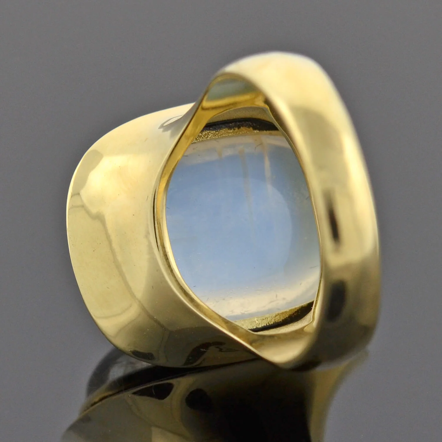 Art Nouveau Style 18kt Enameled Moonstone Ring - Image 5