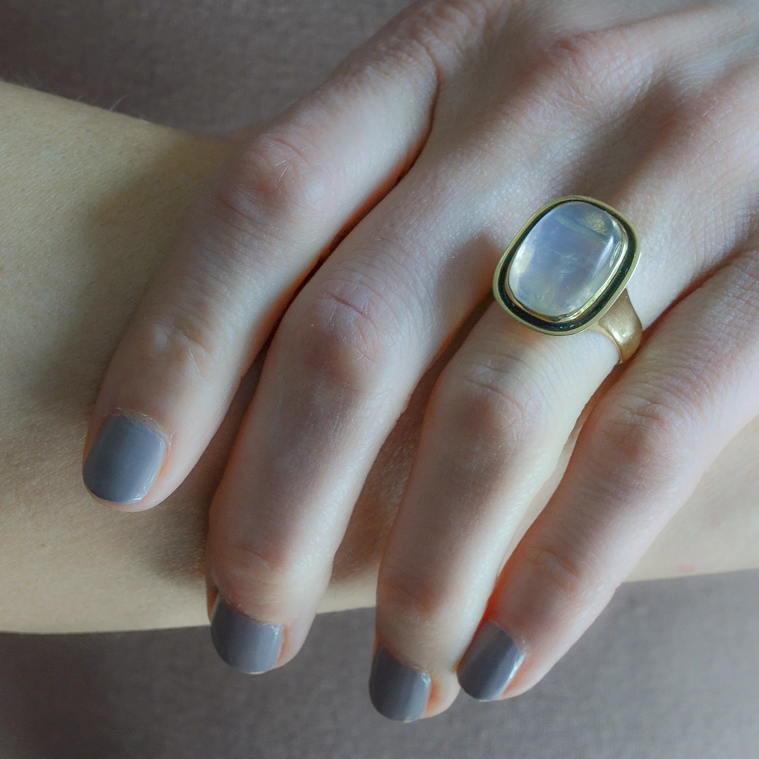 Art Nouveau Style 18kt Enameled Moonstone Ring - Image 6