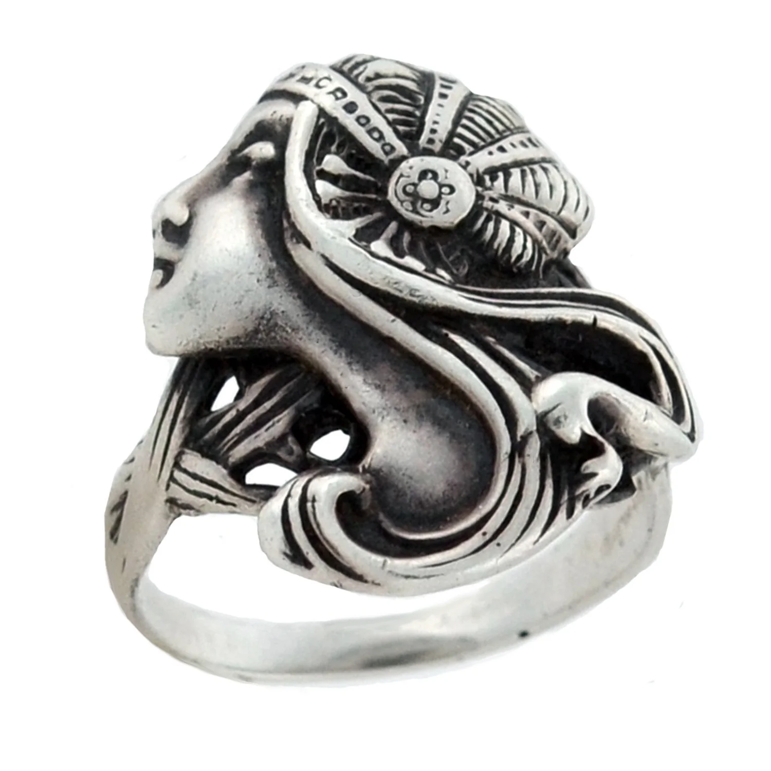 Art Nouveau Style Sterling Silver Lady in Profile Ring - Image 3