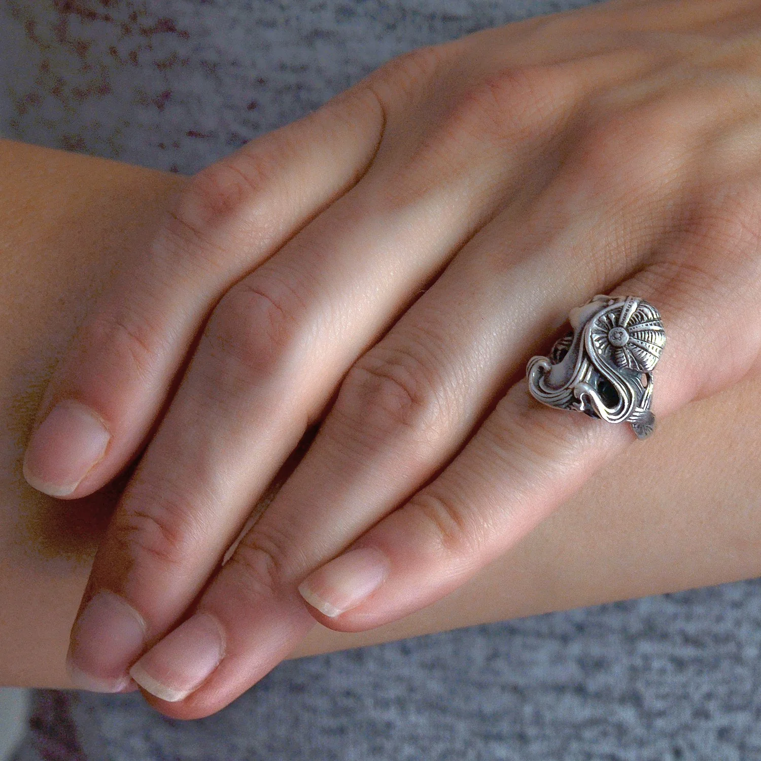 Art Nouveau Style Sterling Silver Lady in Profile Ring - Image 7