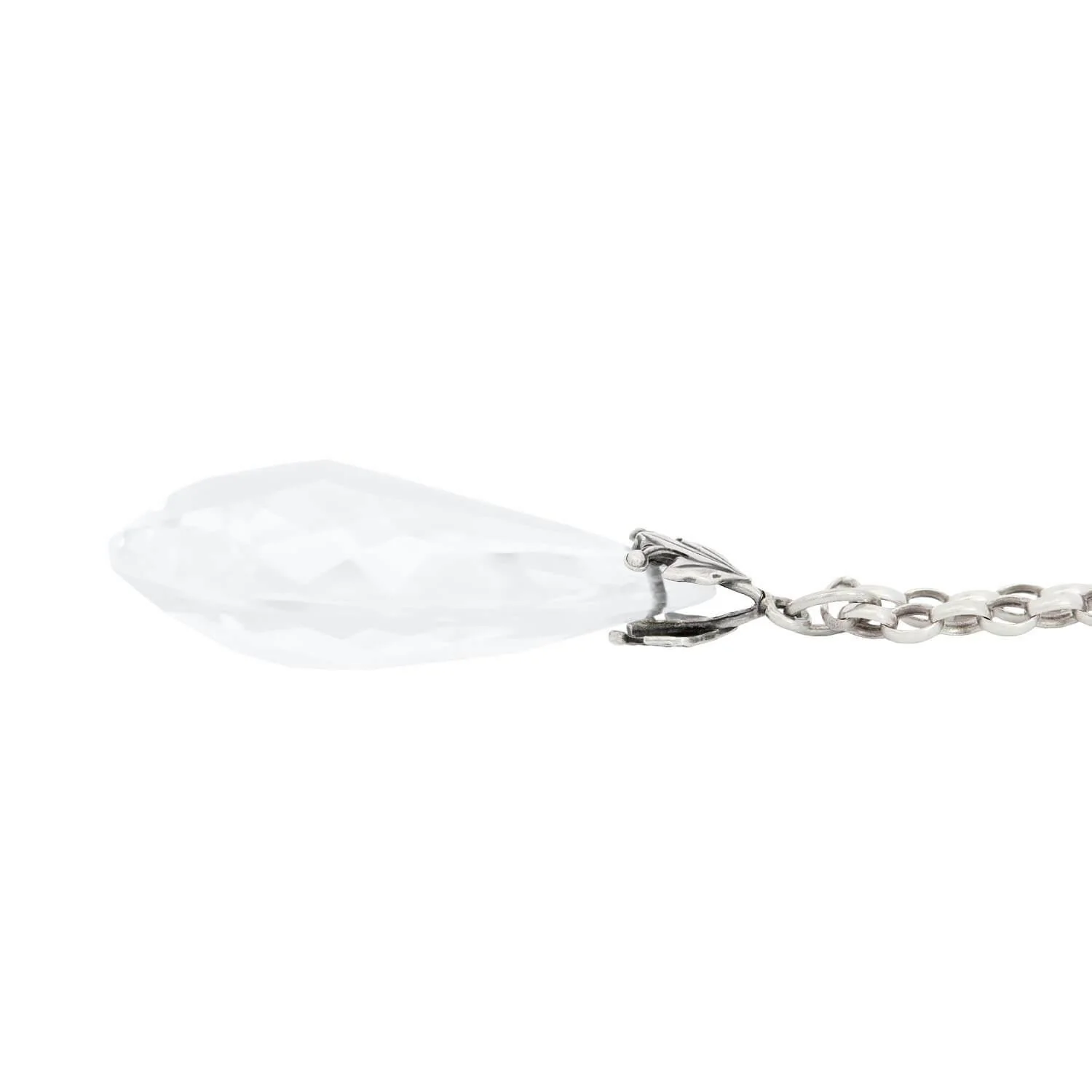 Arts and Crafts Sterling Silver and Rock Quartz Crystal Teardrop Pear Pendant Necklace - Image 3