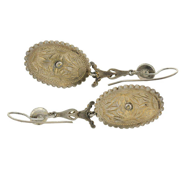 Arts & Crafts Era Austro-Hungarian Sterling Gilt Faux Sapphire & Pearl Earrings - Image 5