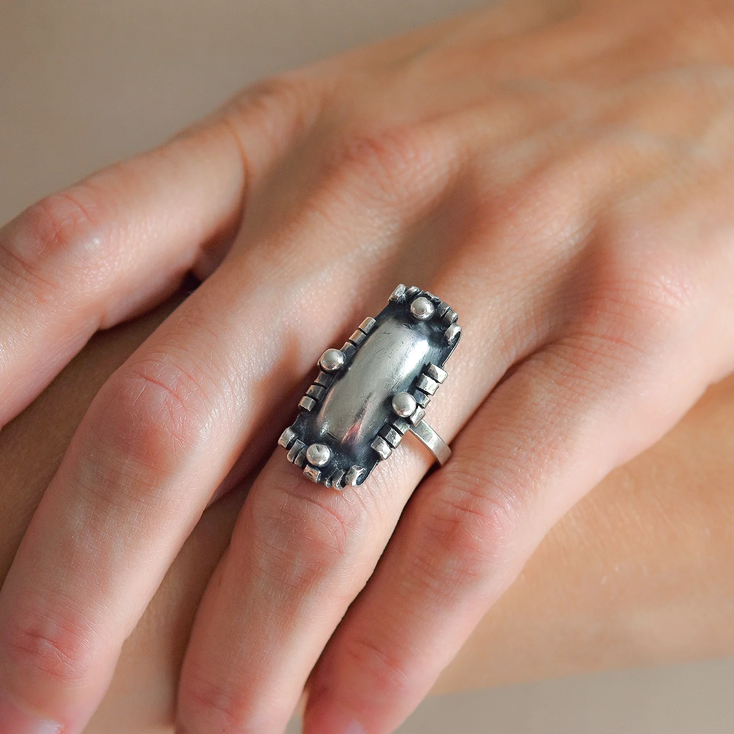 Arts & Crafts Large Dutch Silver Hand Wrought Ring - Image 7