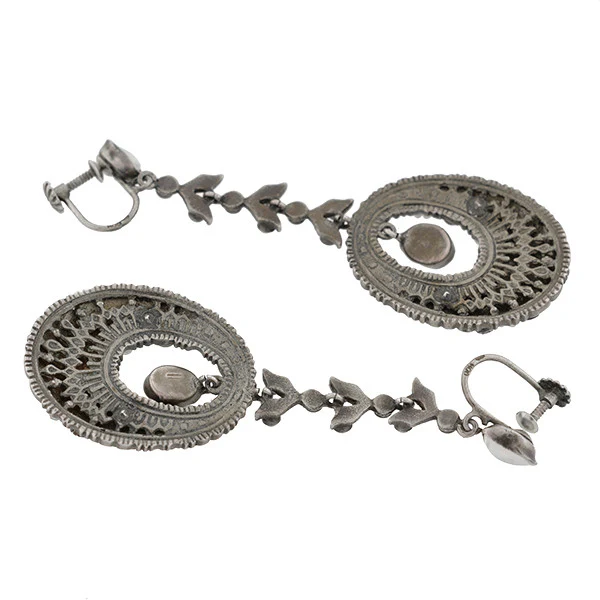 Arts & Crafts Era Austro-Hungarian Sterling Gilt, Pearl & Faux Emerald Earrings - Image 5
