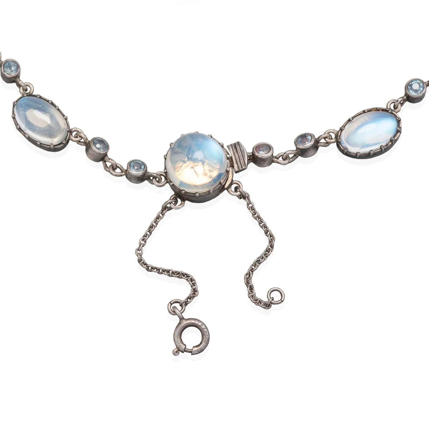 Arts & Crafts Sterling Moonstone Zircon Festoon Necklace - Image 4