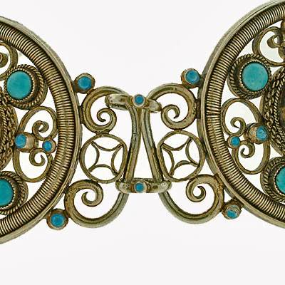 Arts & Crafts Sterling & Persian Turquoise Bracelet - Image 5