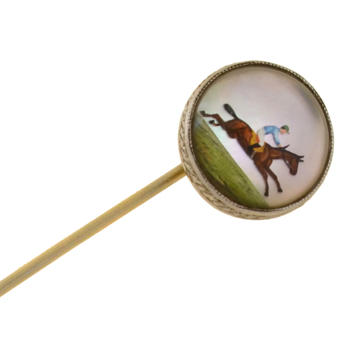 BIRKS Art Deco Platinum/18kt Reverse Carved Crystal Equestrian Stick Pin - Image 3