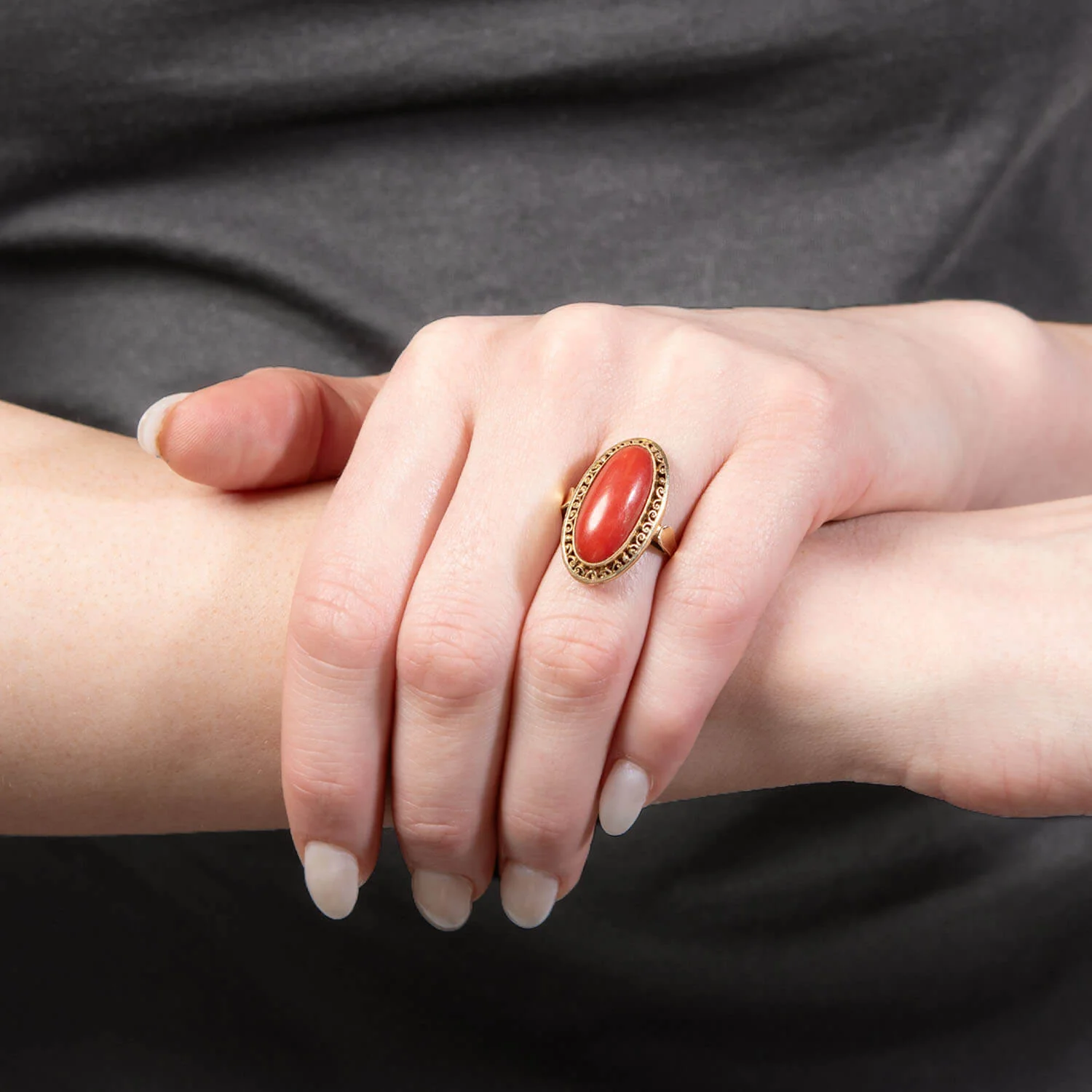 BIRKS Late Victorian 14k Oxblood Coral Ring - Image 7