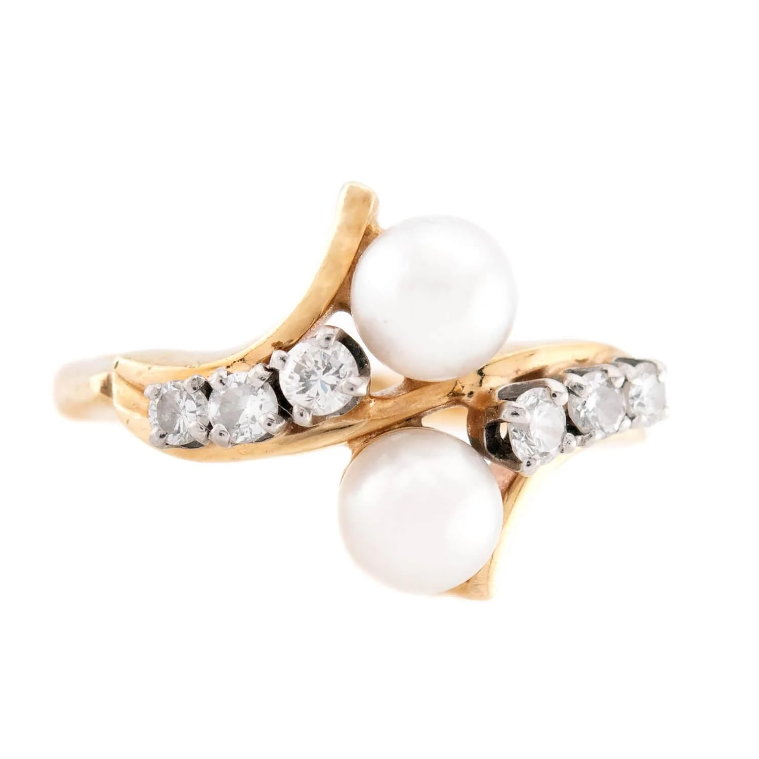 BROGAN Vintage 14k Pearl and Diamond Moi et Toi Ring - Image 2