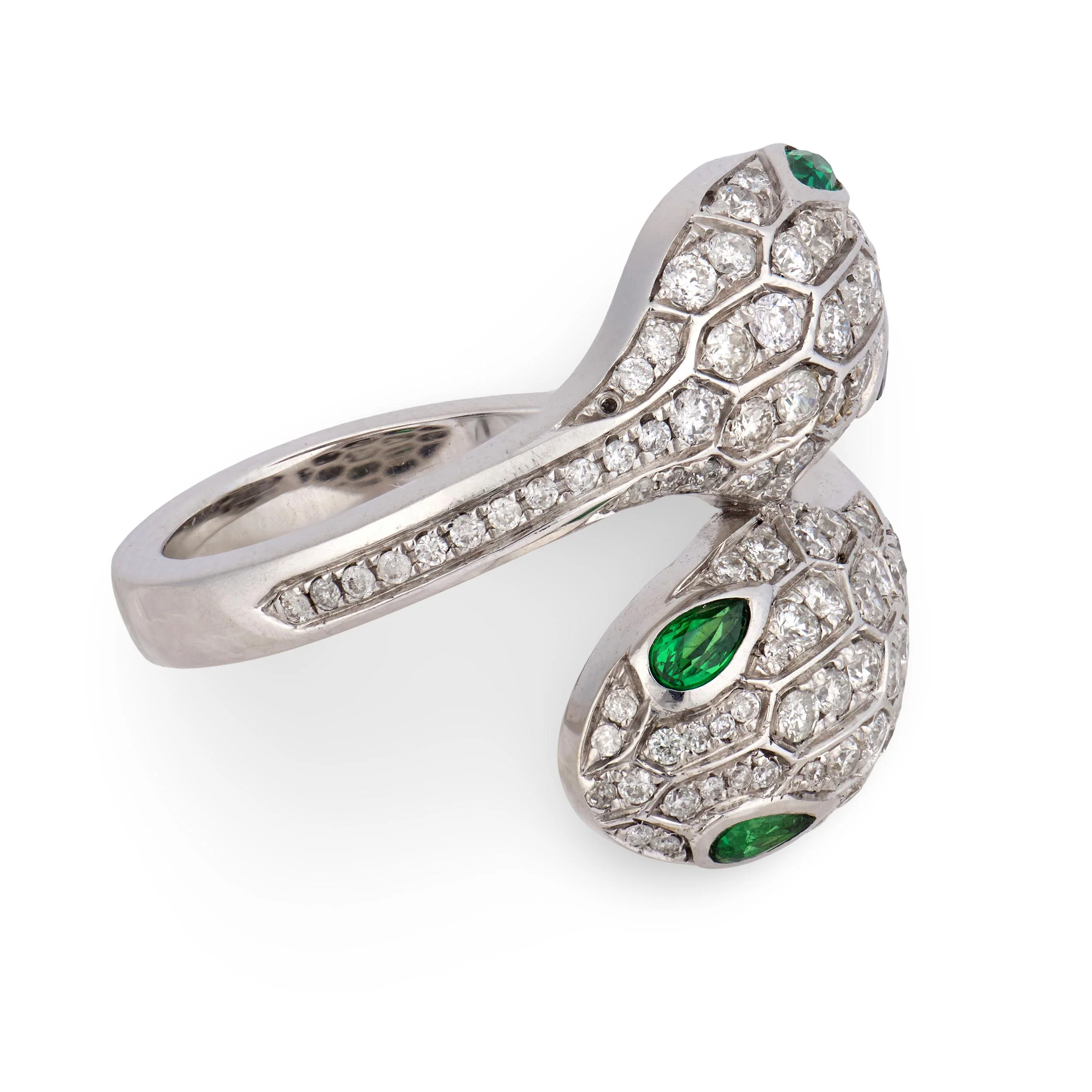 BVLGARI Estate Italian 18k Emerald & Diamond "Serpenti Seduttori" Ring - Image 3