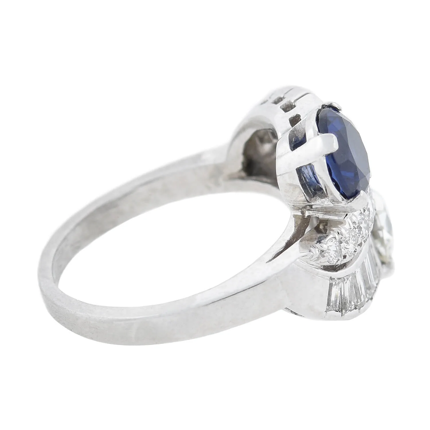 C.D. PEACOCK Art Deco Platinum Diamond + Sapphire Ring - Image 2