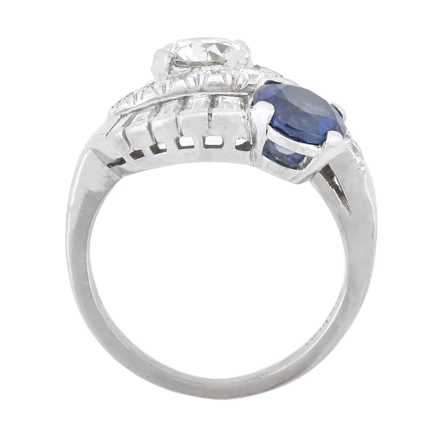 C.D. PEACOCK Art Deco Platinum Diamond + Sapphire Ring - Image 3