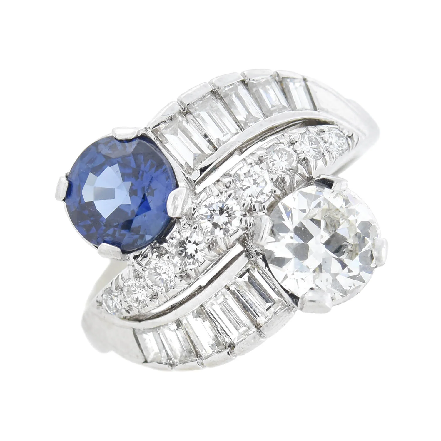 C.D. PEACOCK Art Deco Platinum Diamond + Sapphire Ring - Image 4