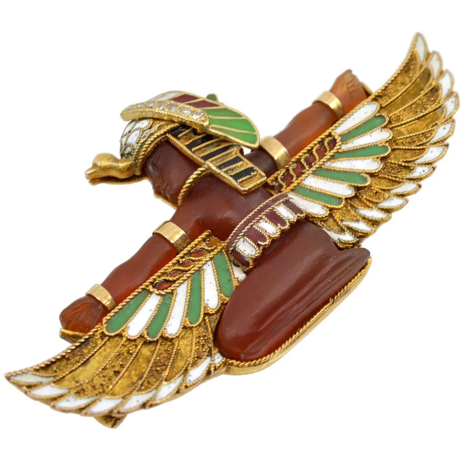 CARL BACHER Victorian Egyptian Revival 14kt Carnelian + Diamond Pharaoh Pin - Image 2