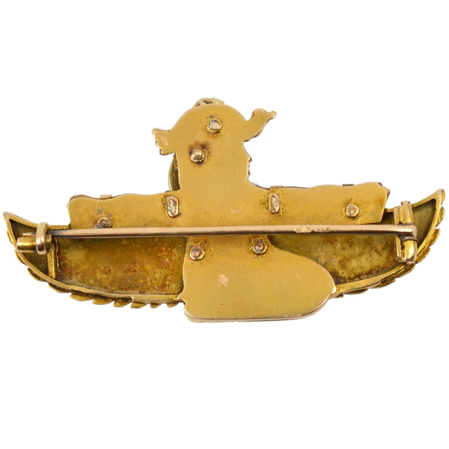 CARL BACHER Victorian Egyptian Revival 14kt Carnelian + Diamond Pharaoh Pin - Image 5