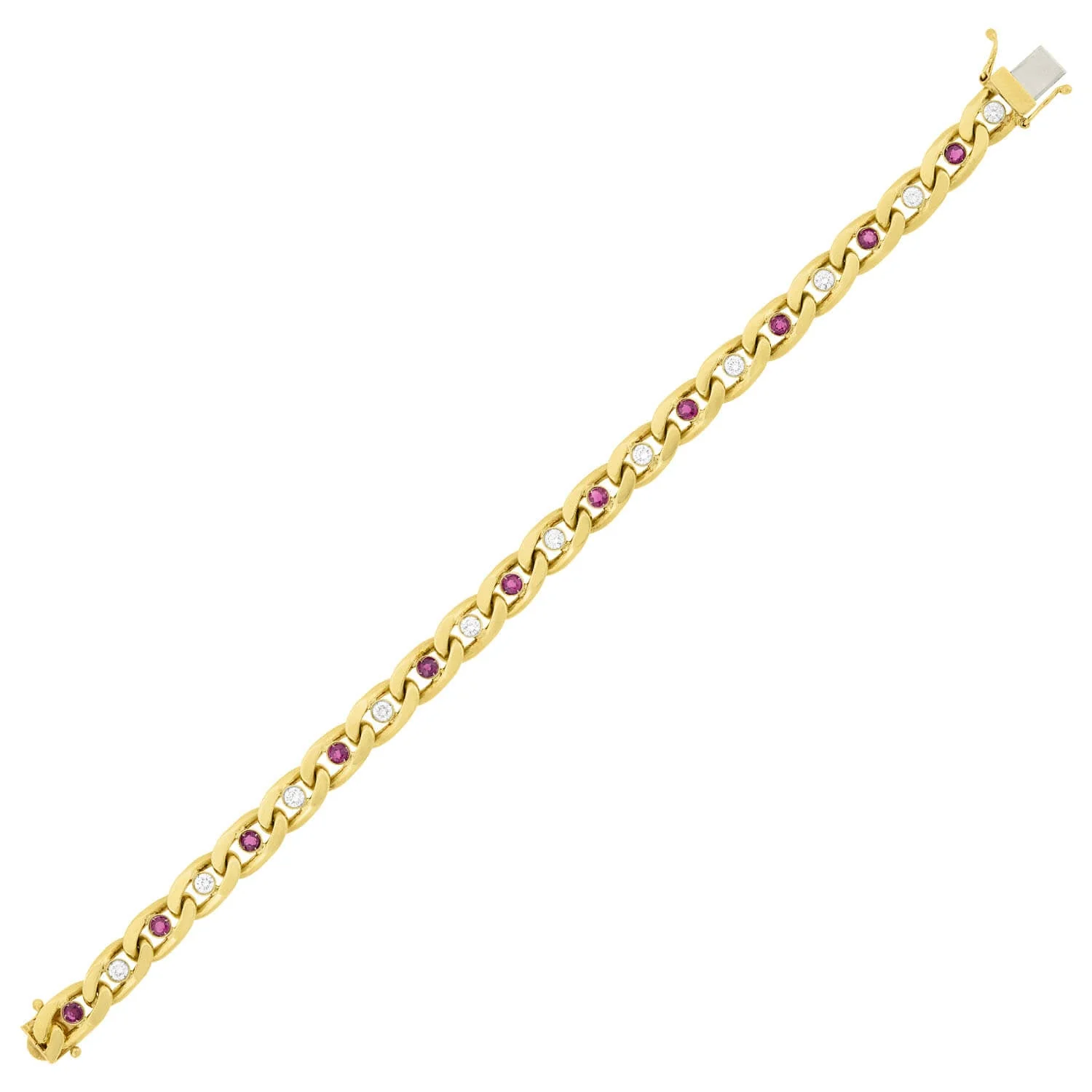 CARTIER Vintage 18k/Platinum Diamond and Ruby Cuban Link Bracelet - Image 2