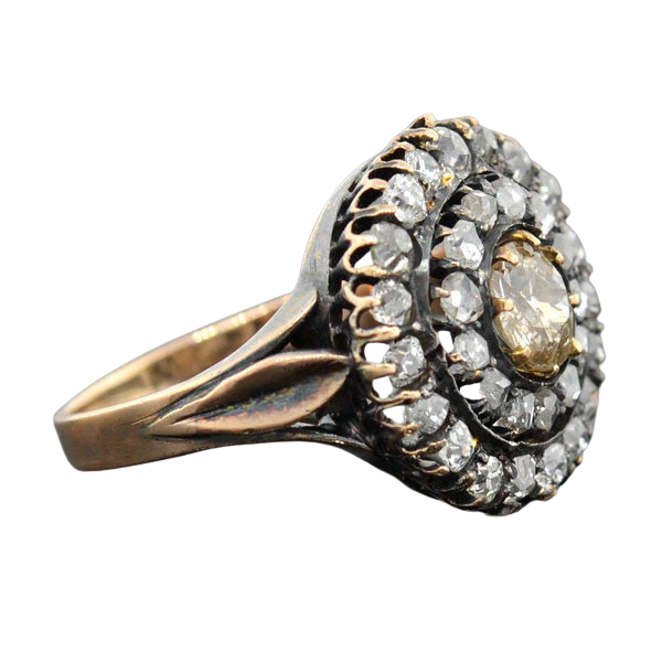 18kt Mine & Rose Cut Diamond Double Halo Cluster Ring 2ctw - Image 3