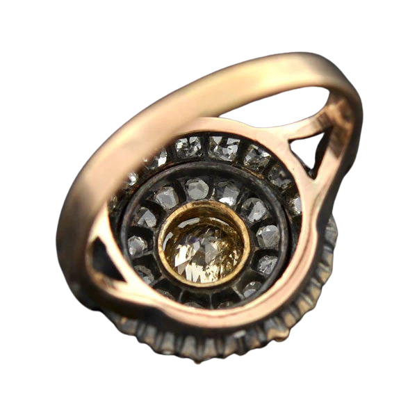 18kt Mine & Rose Cut Diamond Double Halo Cluster Ring 2ctw - Image 5