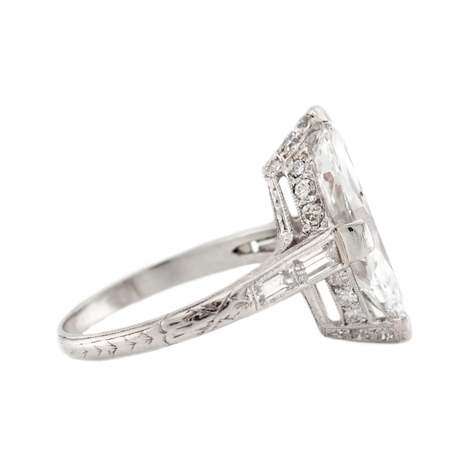 Art Deco Platinum GIA Diamond Engagement Ring 3.34ct - Image 3