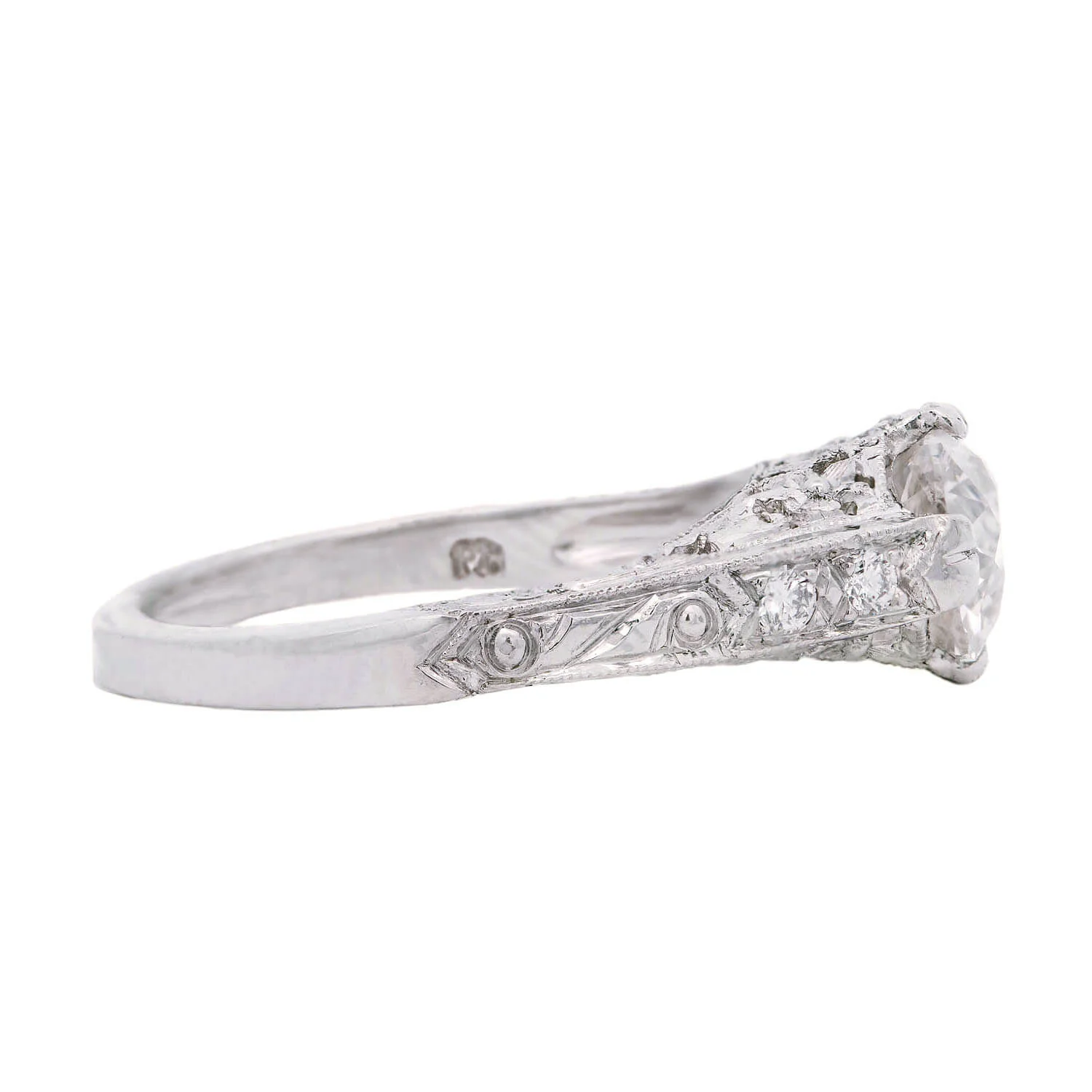 Art Deco Platinum Cushion Cut Diamond Engagement Ring 1.39ctw - Image 3