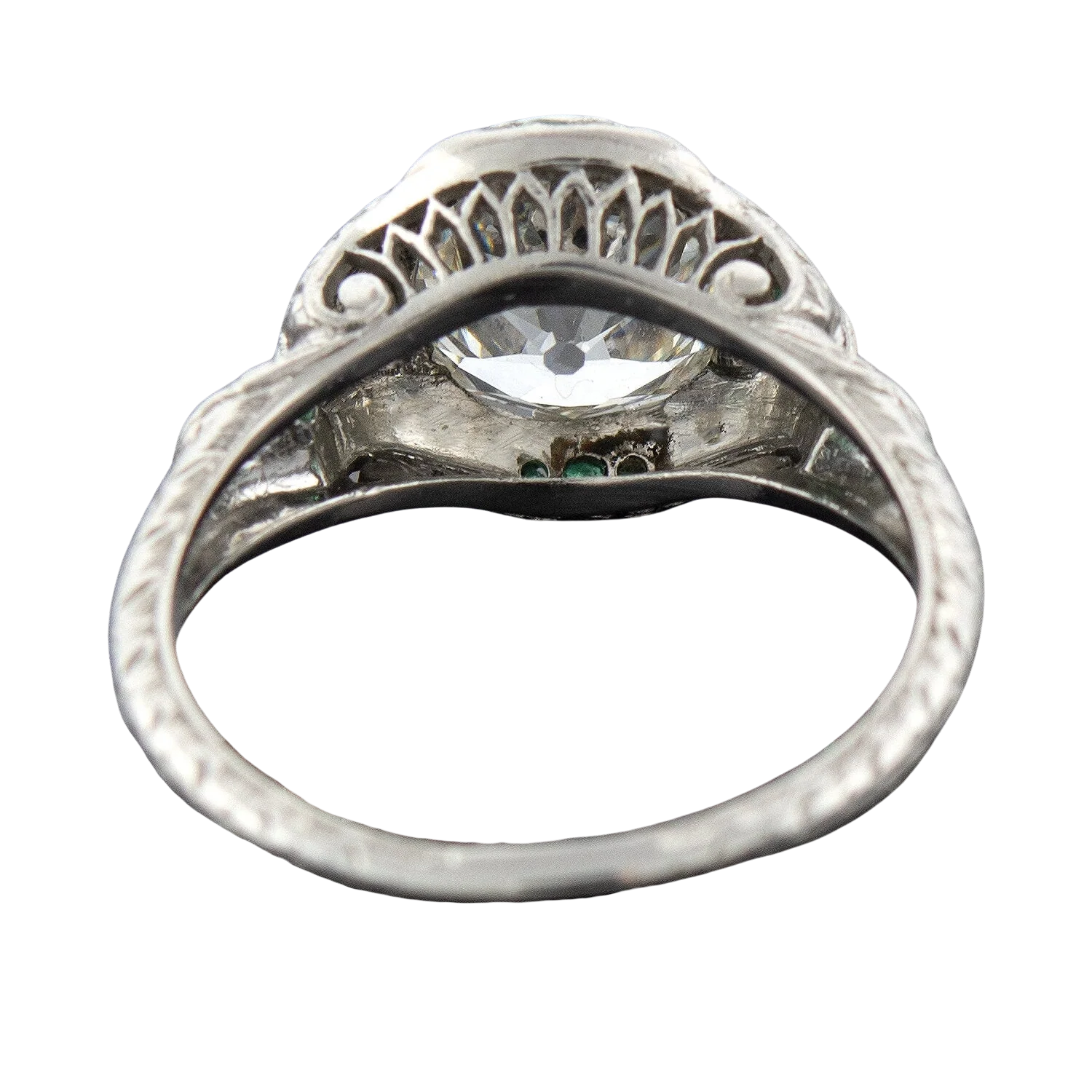 Art Deco Platinum Diamond + Emerald Engagement Ring 2.36ctw Center - Image 5